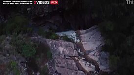 brazilian brunette teen deepthroats monster cock before public waterfall doggystyle