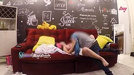 hot wife thay ksada takes delivery boy's cock deep on sofa cuckold style 🔥🍆