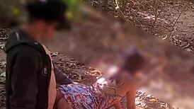 young wife cuckolds hubby masturbating while stranger fucks her on trail hard