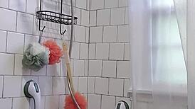 whoa caught my stepmom in the shower with those big natural tits and i couldn't stop jacking off