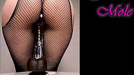 pawg in pantyhose rides dildo with juicy pussy sounds??