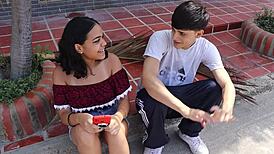 Brunette latina babysitter skinny pussy creampie doggystyle from friend!