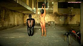 enter mistress april's dungeon for bound ebony strapon pain