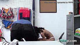 Curly petite shoplifter licks kisses police officer cock bent over desk