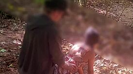 young wife cuckolds hubby masturbating while stranger fucks her on trail hard