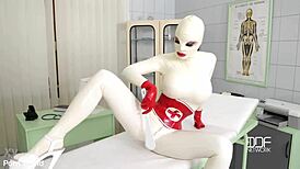 Latex british curvy goddess spanks fat tits hard then masturbates solo in heels.