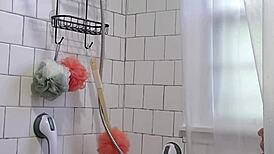 whoa caught my stepmom in the shower with those big natural tits and i couldn't stop jacking off