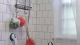 whoa caught my stepmom in the shower with those big natural tits and i couldn't stop jacking off