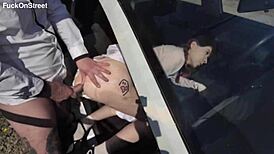 her first outdoor taxi ride turns into public anal gaping adventure