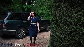 British nurse in uniform oils up patient for deepthroat handjob blowjob and cum covered finish!