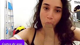 wanna see this cute latina babysitter suck and swallow every drop