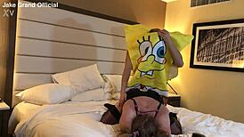 Spongebob dives into fucking this hot shemale trans milf ladyboy in a wild comic parody comedy scene.