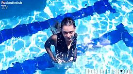 underwater jessica bunny gets her wet latina curves teased in passionate pool play