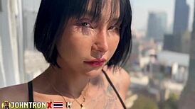 Skinny asian anal creampie outdoors with johntronx