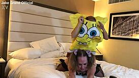 Spongebob dives into fucking this hot shemale trans milf ladyboy in a wild comic parody comedy scene.