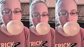 Huge Bubble Gum Chewing Fuels Intense Fucking Session with Glasses