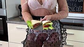 Breakfast with cherrylcolle homemade amateur mature in stockings and lingerie