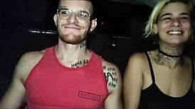 Trans Couple Bareback Fucks In Uber Driver Films Massive Cock Action