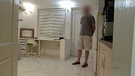 cute delivery guy returns with flowers for sneaky blowjob fun