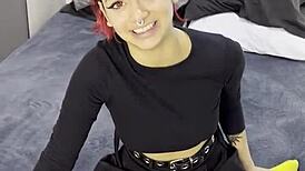 Tiny emo goth teen spills secrets in interview before creampie