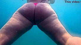 pawg curvy ass swims thong bikini underwater public bath 4k!