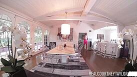 Blonde cougar Courtney Taylor's huge fake tits big ass maid party kissing bisexual balloon whores!