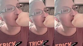 Huge Bubble Gum Chewing Fuels Intense Fucking Session with Glasses