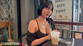 Skinny asian anal creampie outdoors with johntronx