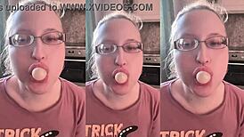 Huge Bubble Gum Chewing Fuels Intense Fucking Session with Glasses