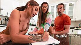 covid hit hard but pushed petite brunette into kinky freeuse eye-rolling sex