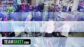 smoking hot brunette shoplifts a dress but security guard rips it off for brutal anal creampie deepthroat