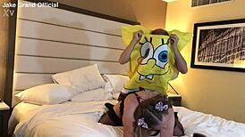 Spongebob dives into fucking this hot shemale trans milf ladyboy in a wild comic parody comedy scene.