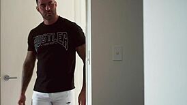 Fit muscle mommy rides big cock doggystyle with ripped clothes and wet pussy dripping