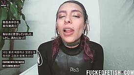 she slips into tight neoprene for extreme underwater lung hold