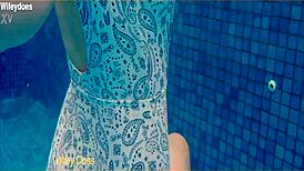 Wife flashes hot one-piece swimsuit at hotel pool