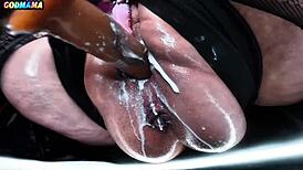 damn your mature godmama's hairy pussy stretches so wide in garage