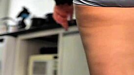 imagine peeling those tight shorts off her very sexy latina big ass in the kitchen