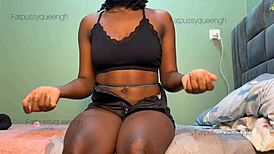 Sexy petite ebony teen's pink juicy pussy drilled hard with loud moans