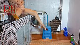 curvy housewife slave gets pussy fucked in washing machine then licked