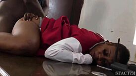 naughty eke bends over doggystyle sucking and fucking her black school master's big cock close-up for top scores