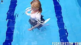 damn sexy ashlee rose looks hot in wetlook by the pool with big ass tits