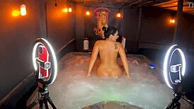 Sheena Ryder strips rides curvy big tits deepthroat screaming jacuzzi pool bath creampie