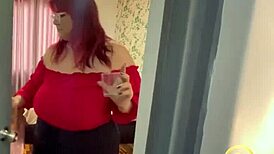 Curvy Peruvian redhead BBW slut rides cock with huge natural tits milking cum