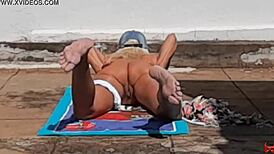 Neighbor catches hot blonde naked in yard will she run?