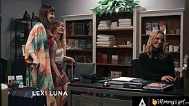 Mommy's girl spies as Rachael Cavalli laps Lexi Luna's wet pussy on Demi Hawks!