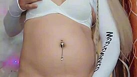 white trans pulls cock crossdressing tease