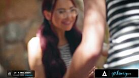 aidra fox trembles with lesbian ecstasy at sorority party with jillian janson