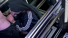 Chubby Homemade Latina Wife Strips in Elevator Sucks Cock Then Anal Fucked Hard