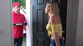 Cuck hubby stares as wife spreads legs for pizza delivery man's hardcore pounding