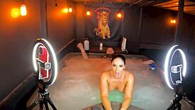 Sheena Ryder strips rides curvy big tits deepthroat screaming jacuzzi pool bath creampie